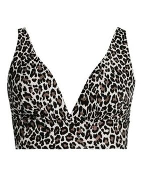 Lands' End Leopard Print V-Neck Bralette Top - Black, White, Brown